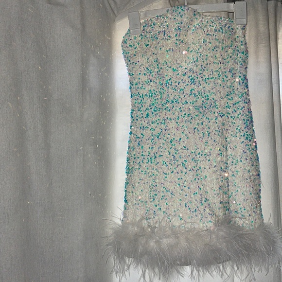 12th Tribe Anastasia Mini Sequin and Feather Dress - Picture 1 of 6